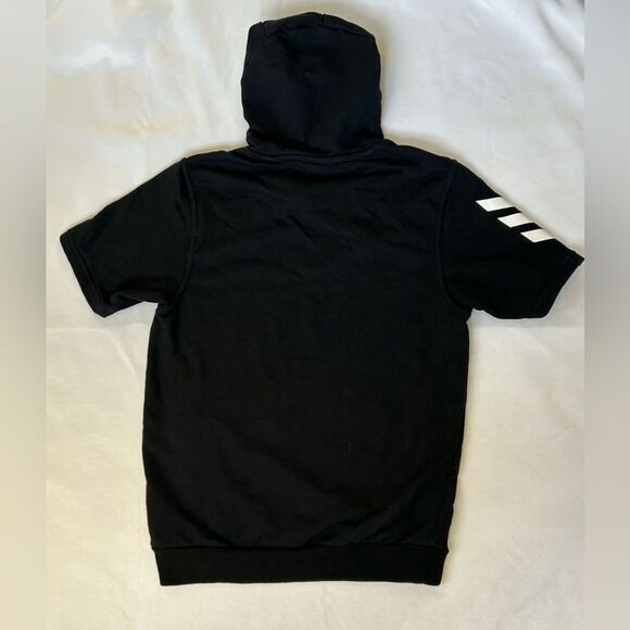 Adidas Short Sleeve Hoodie 3 Stripes on Sleeve Size Small Kangaroo Pocket - Picture 6 of 7